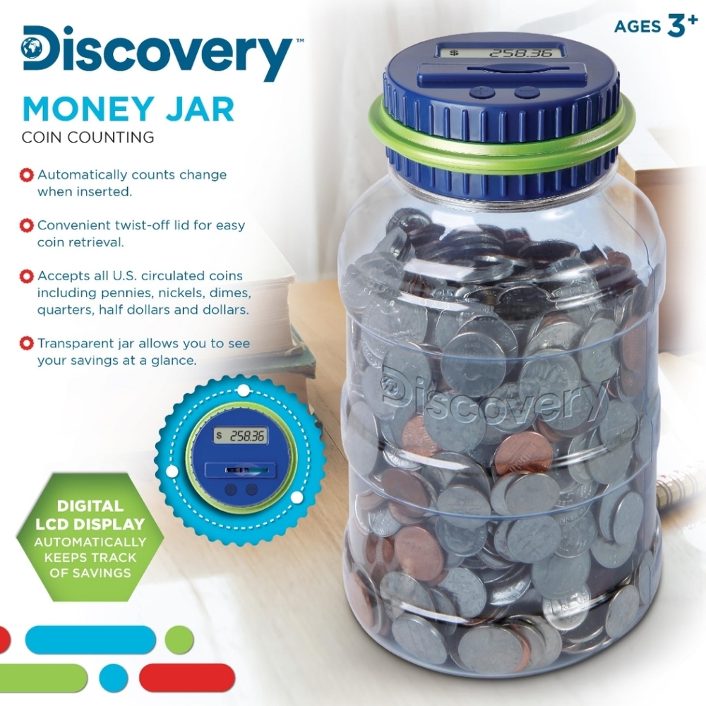 Discovery Kids Digital Coin Counting Money Jar LCD Balance Tracker NIB.